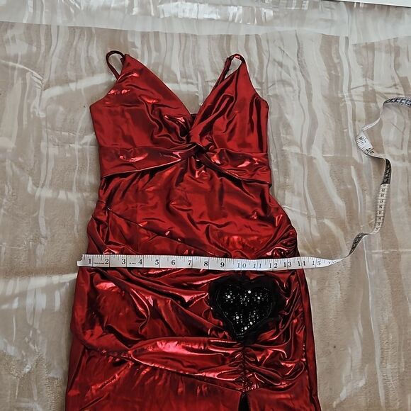 Halloween Metallic Twisted Front Spaghetti Straps Maxi Dress Small RubyRed - Picture 7 of 16